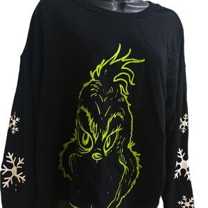 Black Grinch Sweatshirt with Snowflake Accents